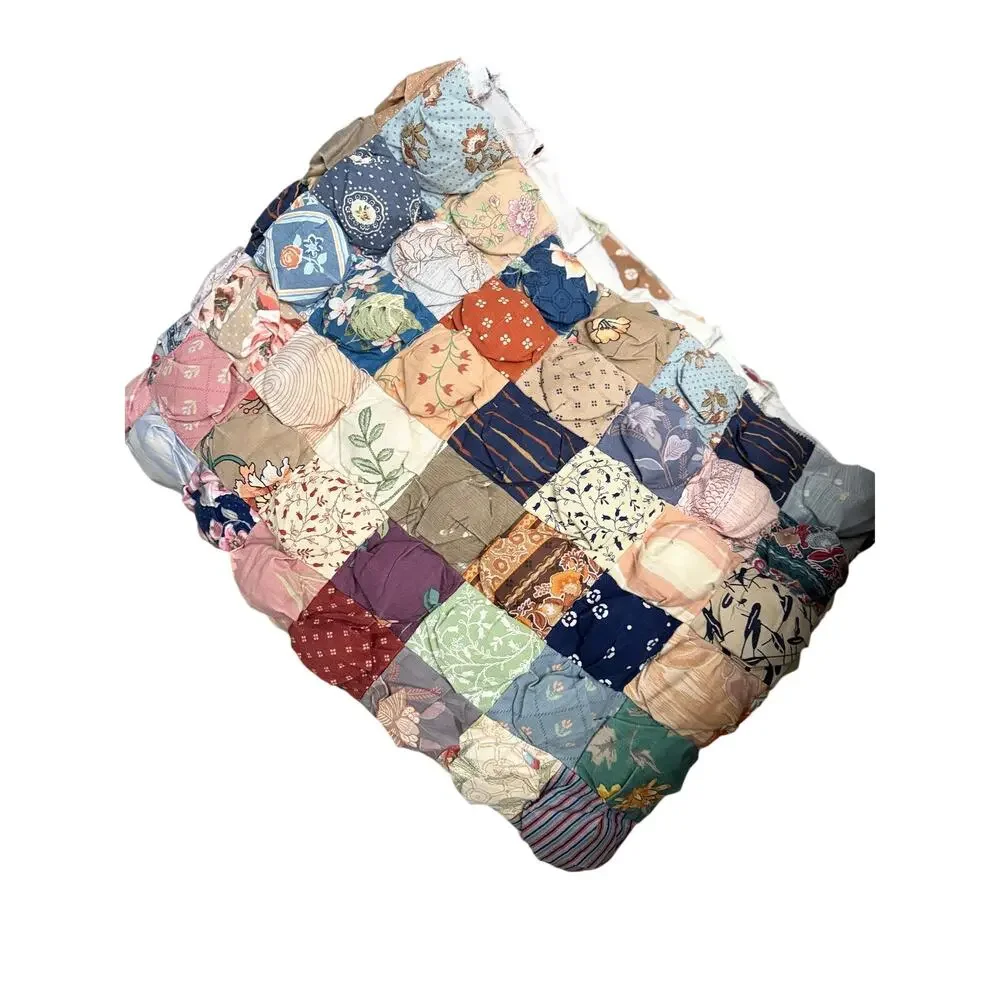 Vintage YoYo/ Biscuit Hand Made Unfinished Quilt 35”x70”